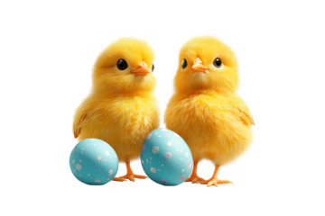 Cute yellow chicks eggs animals easter isolated on transparent background