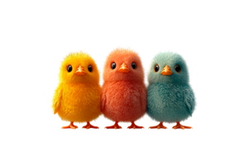 Cute yellow chicks eggs animals easter isolated on transparent background