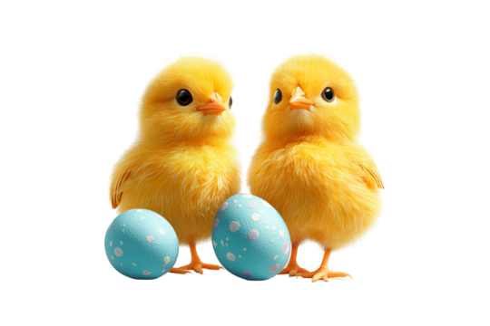 Cute yellow chicks eggs animals easter isolated on transparent background - Powered by Adobe
