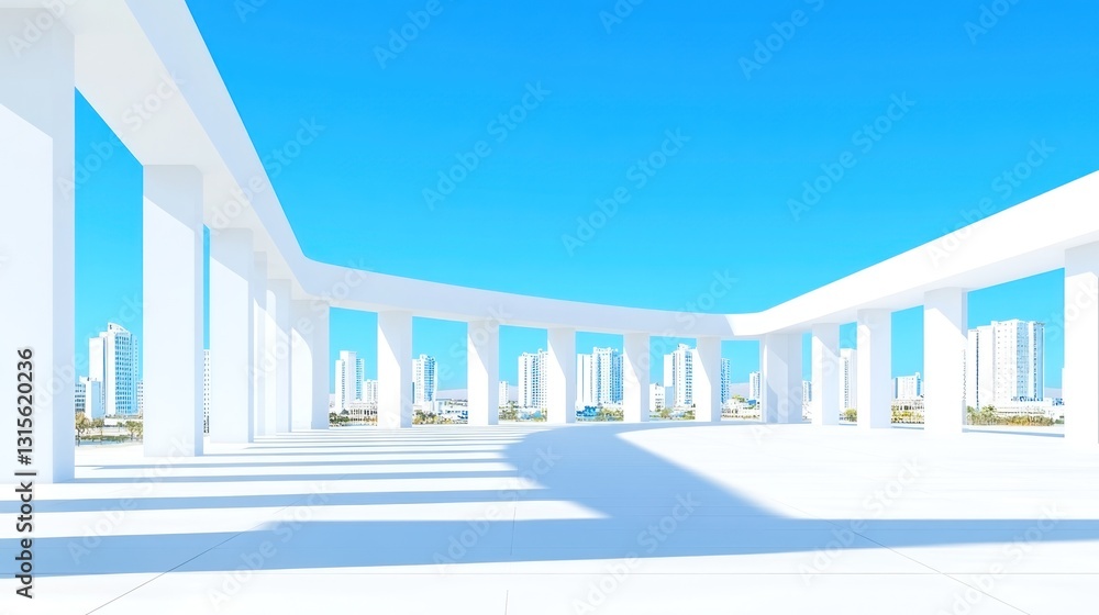 Poster empty architectural gallery for events and architecture. city buildings as the background