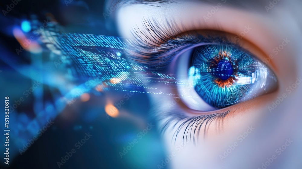 Poster innovative eye technology showcasing digital interface futuristic laboratory visual content high-tec