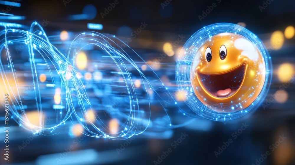 Poster dynamic animation of a joyful character in a futuristic setting digital art high energy bright color