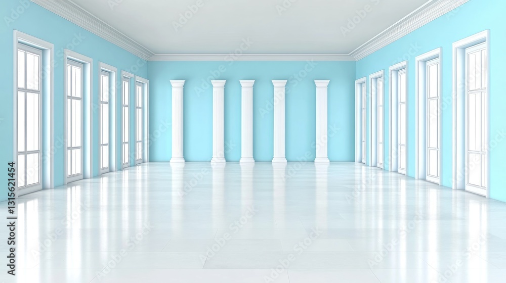 Poster empty hall with pillars and windows bathed in soft light. ideal for backgrounds or presentations