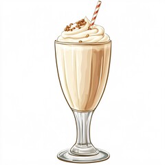 Colorful Milkshake Delight in Transparent Glass with Straw Isolated on White