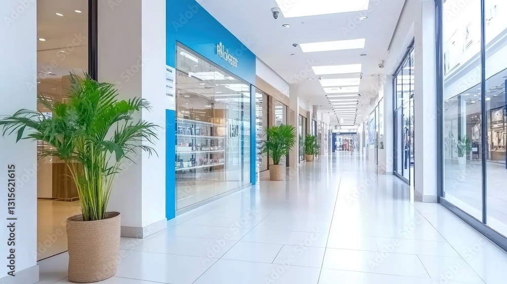 Poster empty mall corridor with stores in the background, suitable for use as a background image