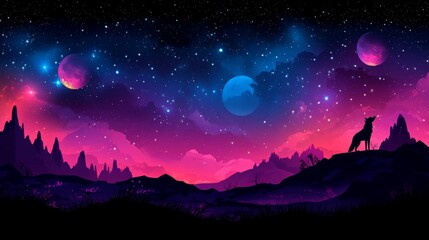 Naklejka premium Astral wolves dreamlike seamless pattern art high fidelity digital design surreal environment aesthetic viewpoint for visual experiences