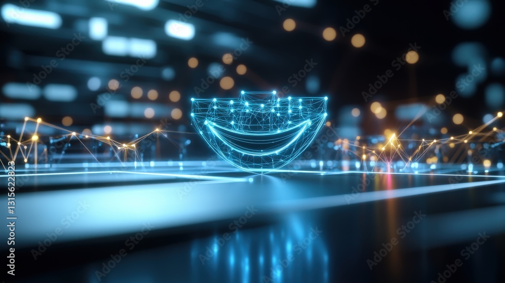 Poster digital smiley face animation virtual environment 3d graphic futuristic design abstract concept tech