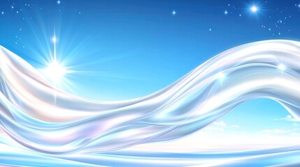 Fototapeta premium Ethereal fabric flows across a blue sky, conveying freedom and serenity. Use for dreamlike concepts