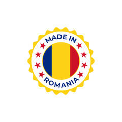Made in Romania vector badge design with national flag