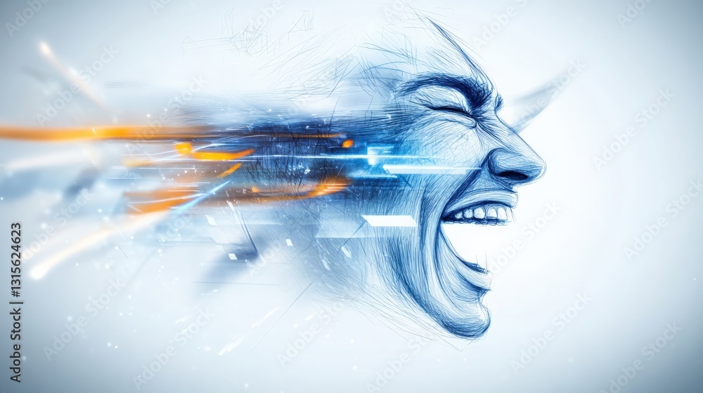 Poster dynamic expression of joy abstract art portrait digital medium energetic environment close-up view c