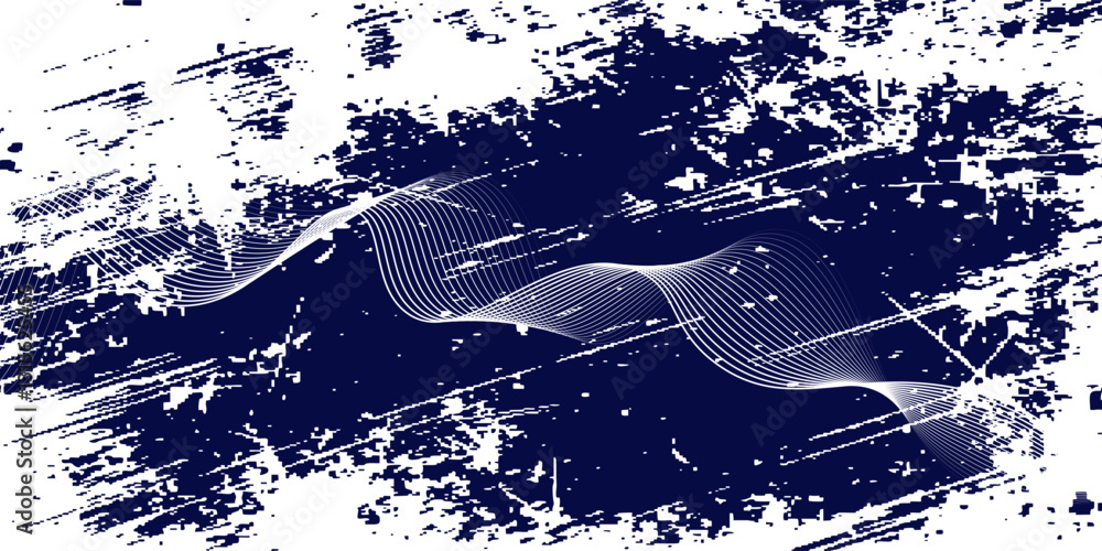Poster abstract glowing wave lines on dark blue background. dynamic wave pattern. modern flowing wavy lines