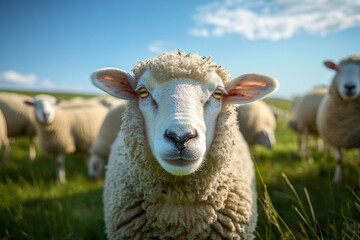 presence of both livestock and meadows represents harmonious relationship between happy sheep, lush fields, and crucial role they play in agriculture and pastoral customs 