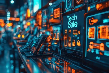 Tech Sale Display with Gadgets and Electronics