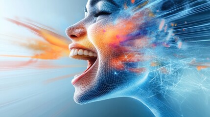 Dynamic expression of joy digital art emotional impact virtual environment close-up view conceptual imagery