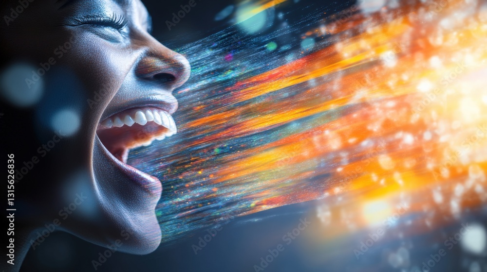Aufkleber explosive expression of joy urban setting digital art vibrant environment close-up view concept of c
