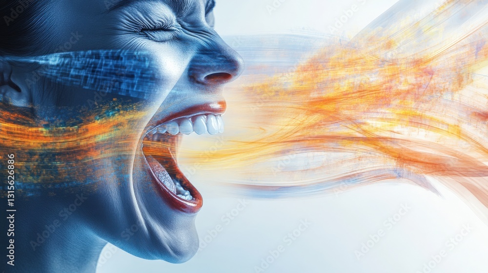 Poster dynamic emotional expression studio digital art abstract background close-up power of voice and emot