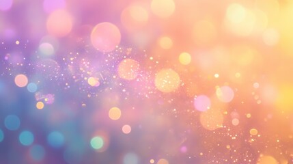 ethereal cloud of iridescent glitter particles suspended in soft focus, pastel rainbow gradient background, floating dust motes catching light, dreamy bokeh spheres, atmospheric depth, cinematic