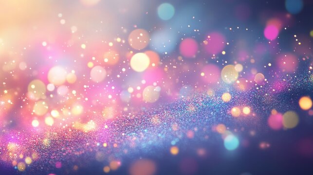 microscopic glitter particles creating light trails, giant defocused orbs in gentle pastels, floating rainbow dust, ethereal morning light, dream sequence photography, cinematic atmosphere, soft