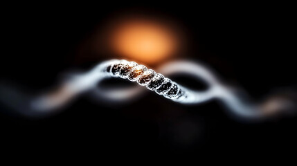 A stylized molecular strand illuminated against a dark background