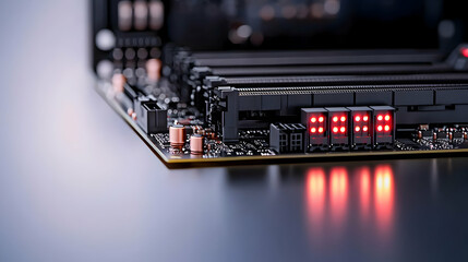 A close up view of a computer motherboard circuit board