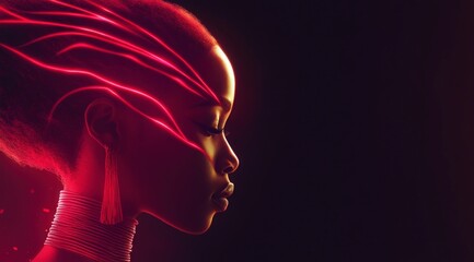 Cinematic Portrait  Black Woman  Red Neon   Dark Background   Mystical   Elegant  Art