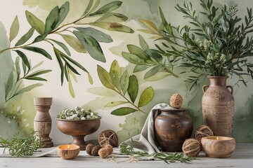 Rustic Olive Watercolor Canvas for Earthy Nature-Themed Designs