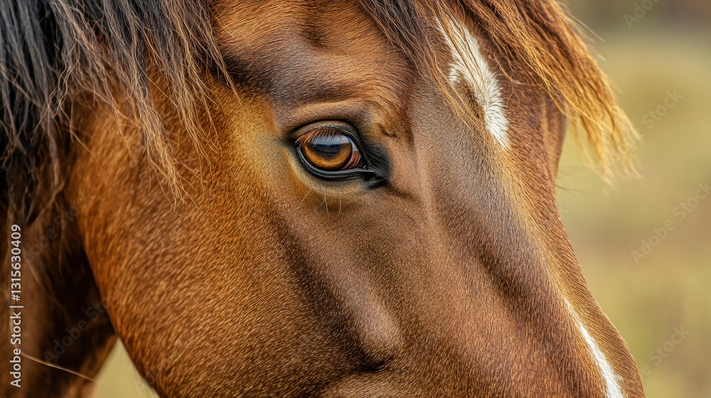 Aufkleber close up view of a horses eye showcasing detailed fur and a tranquil expression in a natural environ