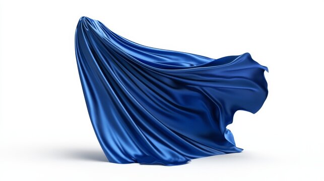 Royal blue silk cape collection with dynamic wind animation, multiple flowing fabric poses showing natural creases and folds, premium satin sheen with realistic light interaction, heroic cape designs