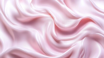 Obraz premium Luxurious white cream waves with glossy satin finish, gentle ripples creating dimensional texture like whipped silk, dreamy rose pink atmospheric backdrop, extreme close-up product photography