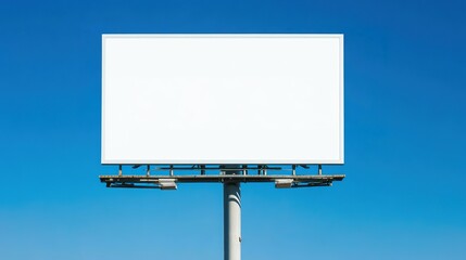 Obraz premium An empty billboard stands against a clear and bright blue sky