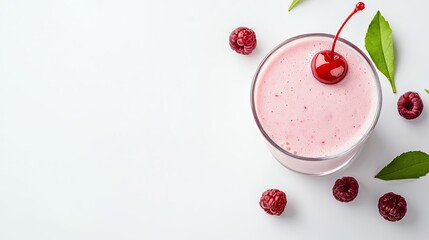 Pink Raspberry and Cherry Smoothie on White Background
