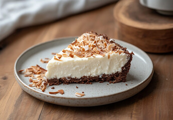 Decadent Slice of Coconut Cheesecake with a Smooth Creamy Texture