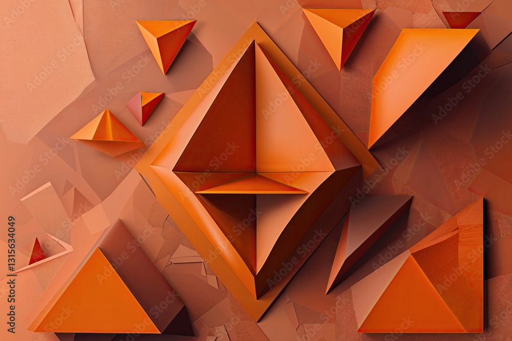 Poster Stylish Orange Geometric Background with Triangular Elements