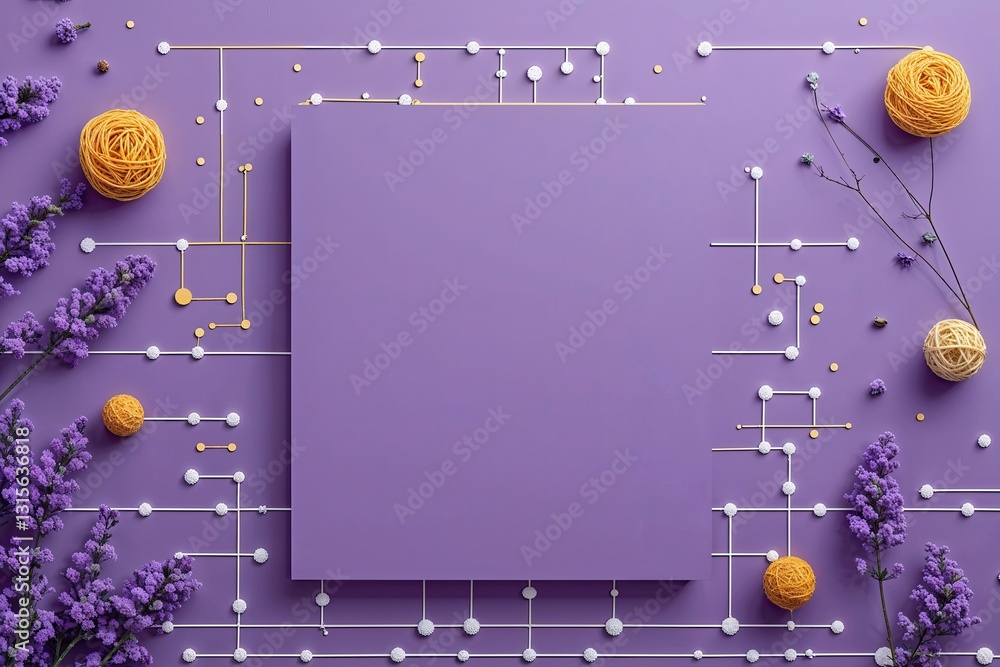 Poster artistic lavender rectangular background with networking dots and lines for technology and interdisc
