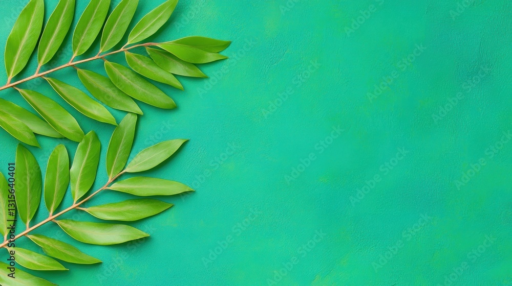 Poster fresh green leaves on a textured surface for use as a design element or background