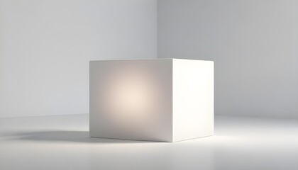 A minimalist mockup of a blank white cube, floating in a soft, diffused light, perfect for showcasing 3D designs
