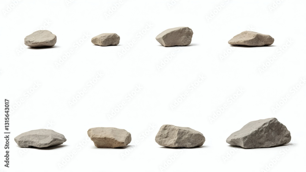 Poster collection of various stones displayed against a backdrop. Each stone is unique in shape and size