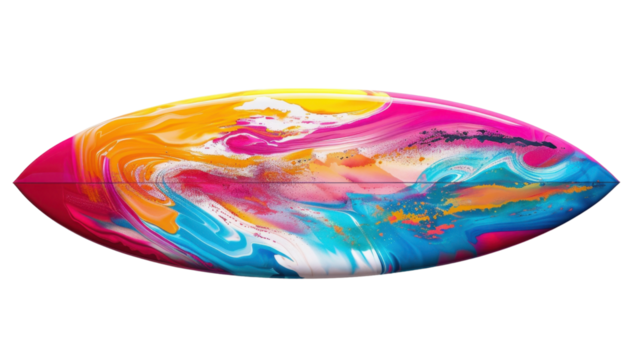Colorful surfboard with transparent background representing summer fun and surfing lifestyle