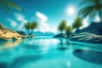Luminous Exotic Oasis: A Dreamy Turquoise Blurred Panorama for Artistic Visuals and Backdrops