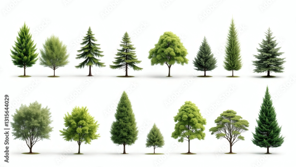 Poster A Collection of various tree types with lush green foliage and a diverse range of shapes and sizes