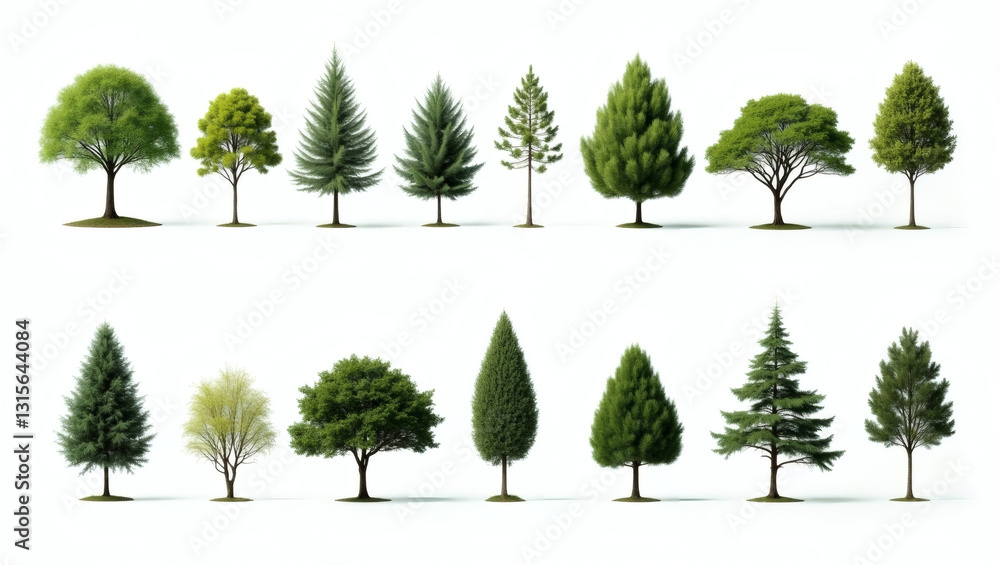 Poster a variety of different kinds of trees are lined up in two rows, representing the diverse forms of nature