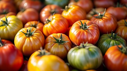 Obraz premium Vibrant Pile of Fresh Ripe Tomatoes Showcasing Rich Red Color and Natural Texture in Organic Setting
