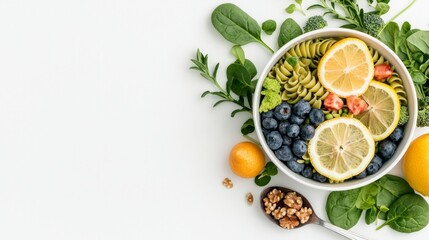 Healthy Green Pasta Salad Bowl  Lemon  Blueberry  Spinach Recipe