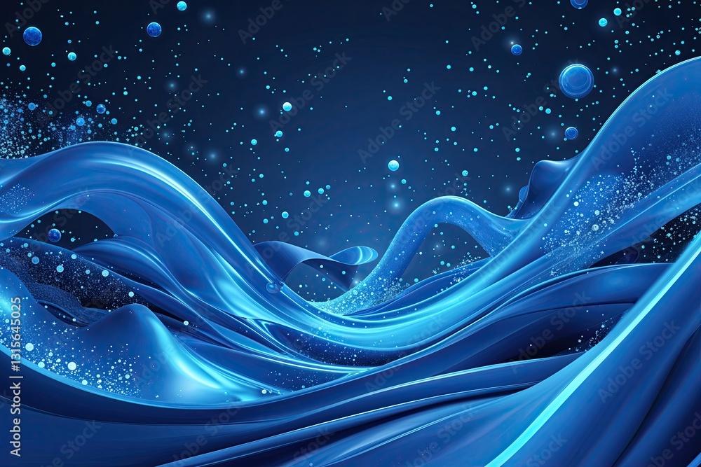 Aufkleber dynamic blue background with flowing shapes and particles for modern technology and digital innovati
