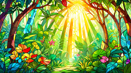 Sunlit Colorful Jungle