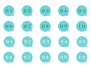 ミントグリーンの吹き出しと数字がカラーと抜きのアイコン  © mugichocolate