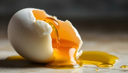 A cracked egg with gold liquid spilling out