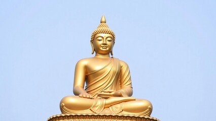 Fototapeta premium Golden Buddha Statue Against a Clear Blue Sky