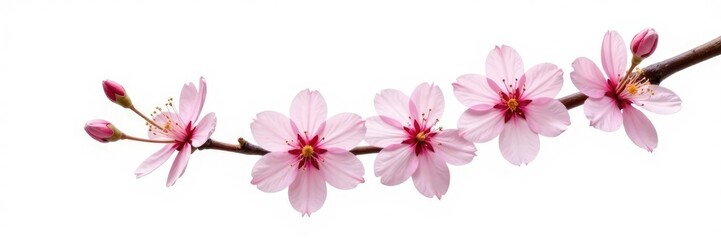 Delicate cherry blossom branch isolated on white background, flowers in isolation, nature photography, delicate branch