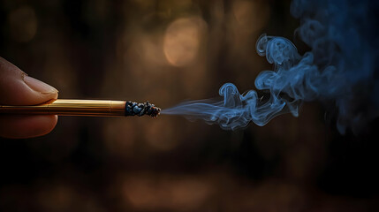 A burning gold tube exhaling delicate wisps of blue tinted smoke